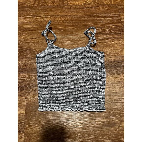 Brandy Melville J. Galt Crop Top White Black Strappy Smocked Tank Top - Picture 1 of 6